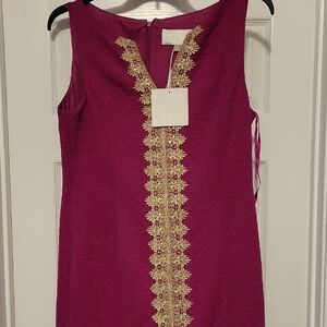 Pappagallo Pink and Gold Sheath Mini Dress V-Neck Sleeveless